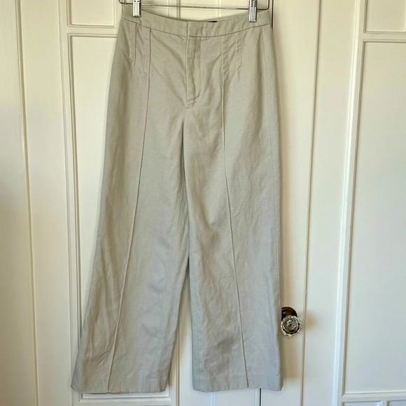 Rumere Linen wide leg pants mid rise cream colour sleek modern clasp closure - Picture 4 of 13